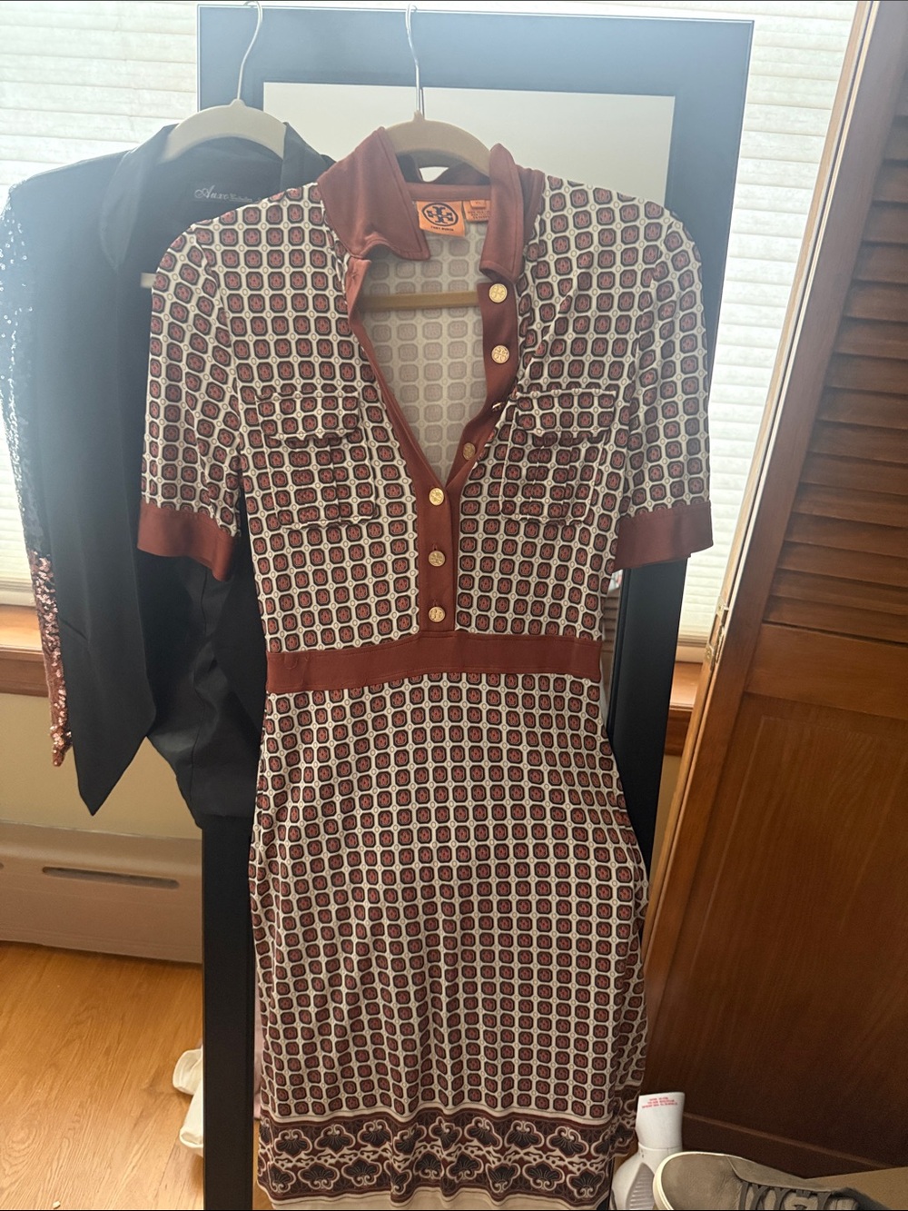 Tory Burch Rust and Cream Geometric Polo Midi Dress